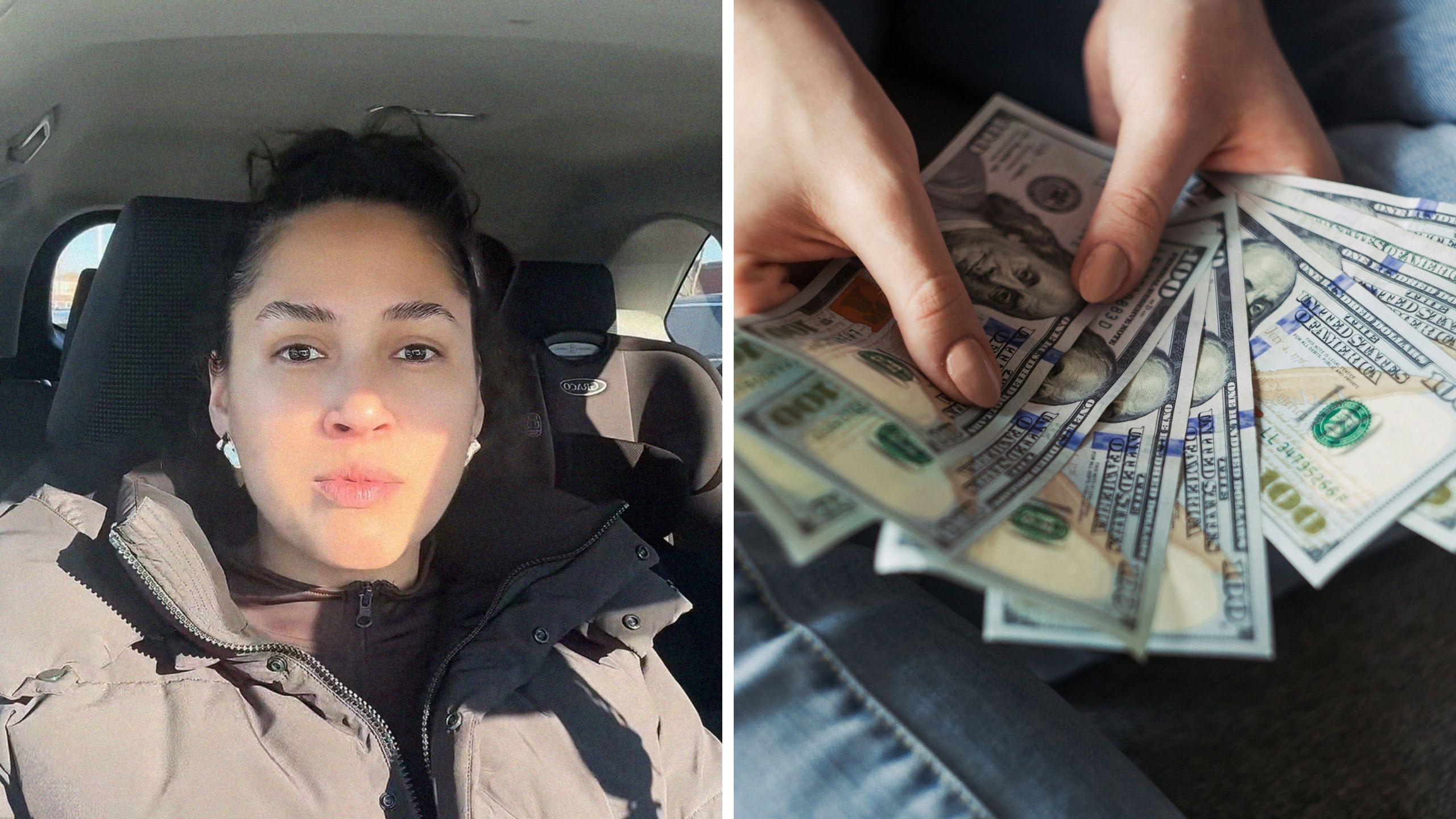 woman shares her job tricks (l) Woman counting all the money she makes (r)
