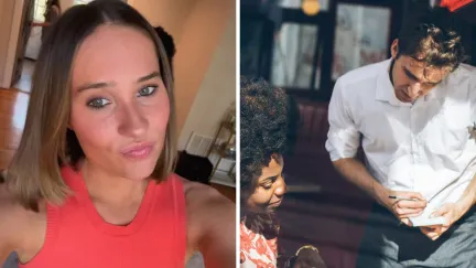 woman shares what her server did (l) server taking food order (r)