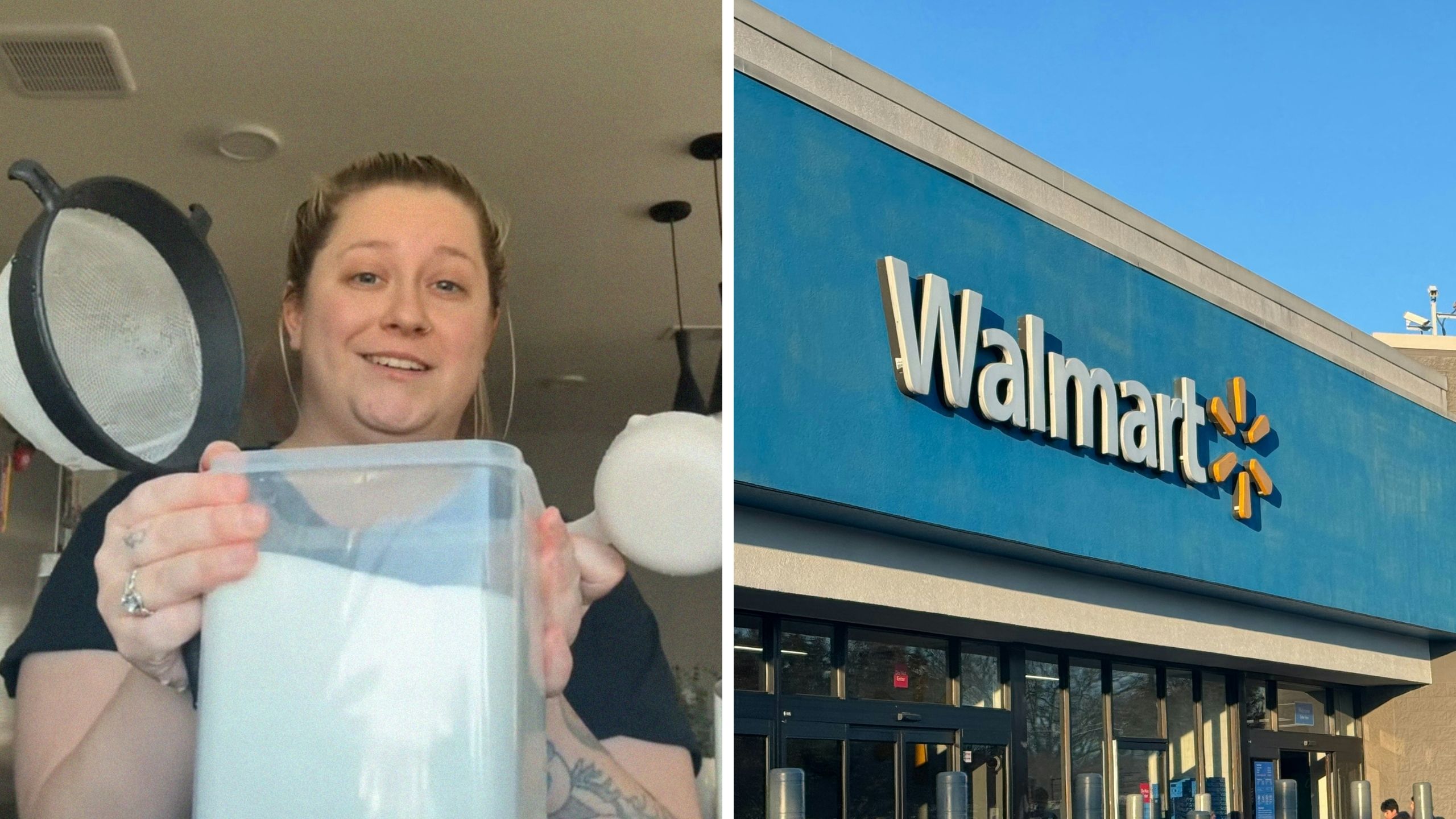 woman shares sugar issues (l) walmart storefront (r)