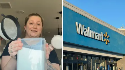 woman shares sugar issues (l) walmart storefront (r)