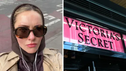 woman shares her mosquito repellant (l) Victoria Secret storefront (r)