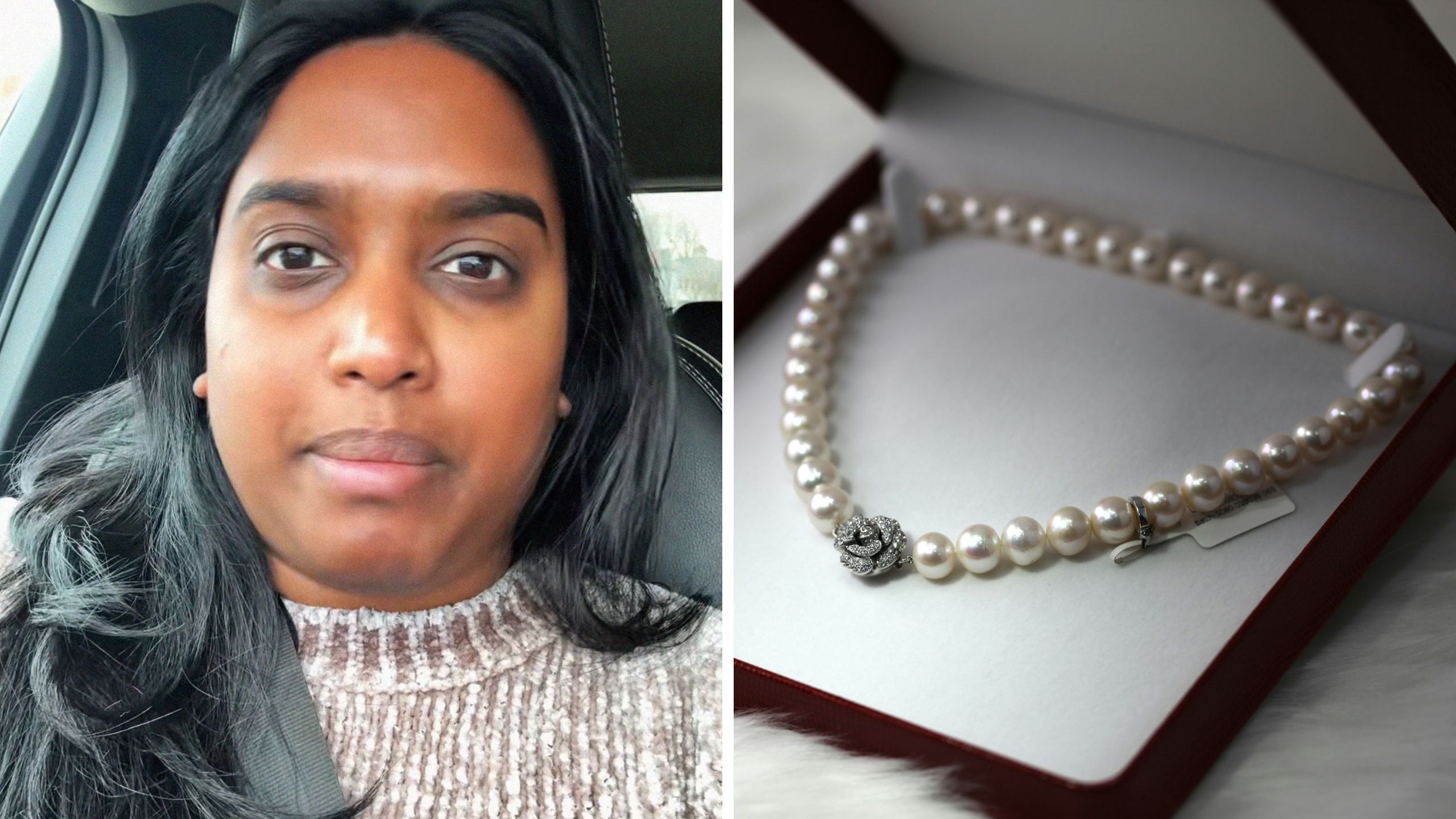 woman shares sad story about grandmas jewelry (l) pearl necklace (r)