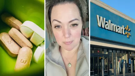 supplements (l) woman shares walmart return issue (c) walmart storefront (r)