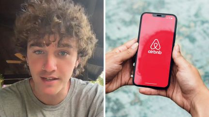 man shares air bnb issue (l) Air bnb app (r)