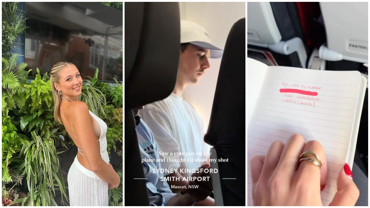 Australian woman throws a love note at a cute guy on a Virgin Airlines flight and got a reply.