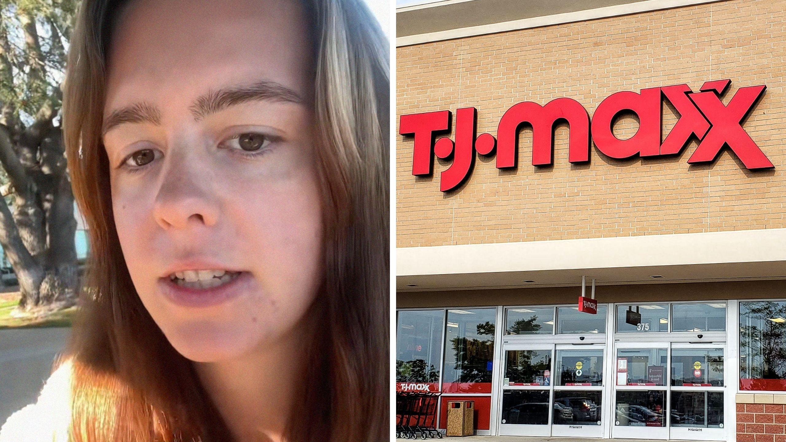 woman shares t.j. maxx experience (l) T.J. maxx storefront (r)