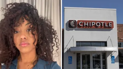 woman shares chipotle experience (l) Chipotle storefront (r)