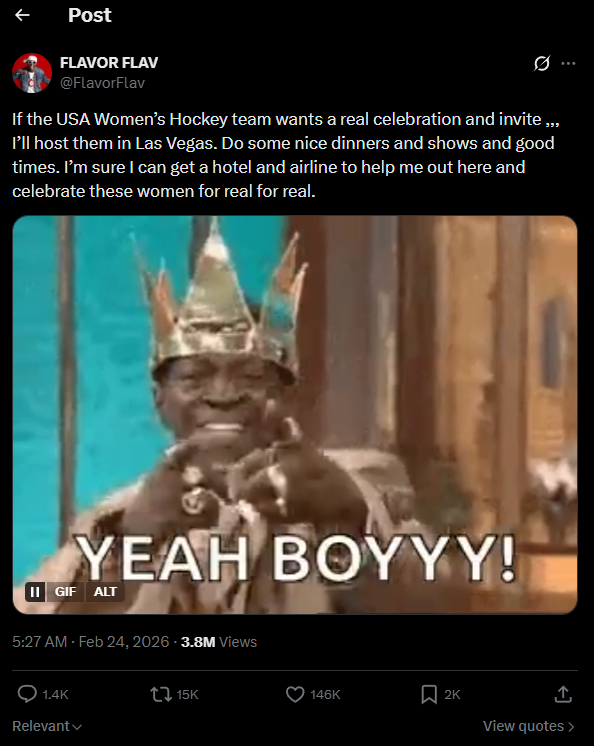 Flavor Flav invites US Women's Hockey Team to Las Vegas after snarky comment from Trump