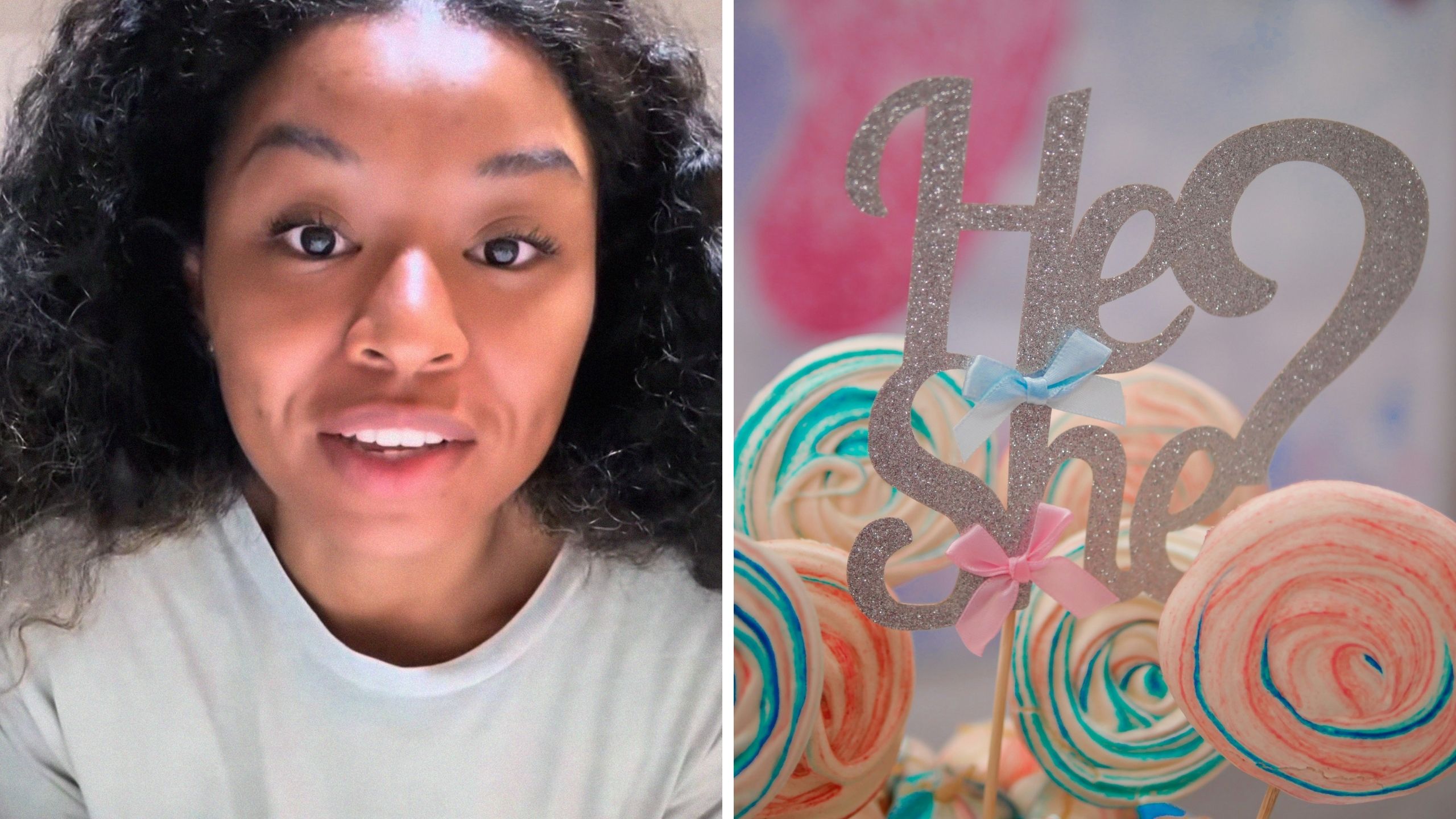 woman shares gender reveal cake issue (l) gender reveal cake (r)