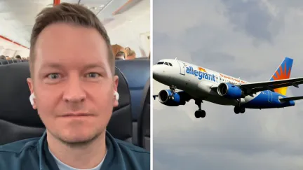 man shares allegiant airlines experience (l) Allegiant aircraft (r)