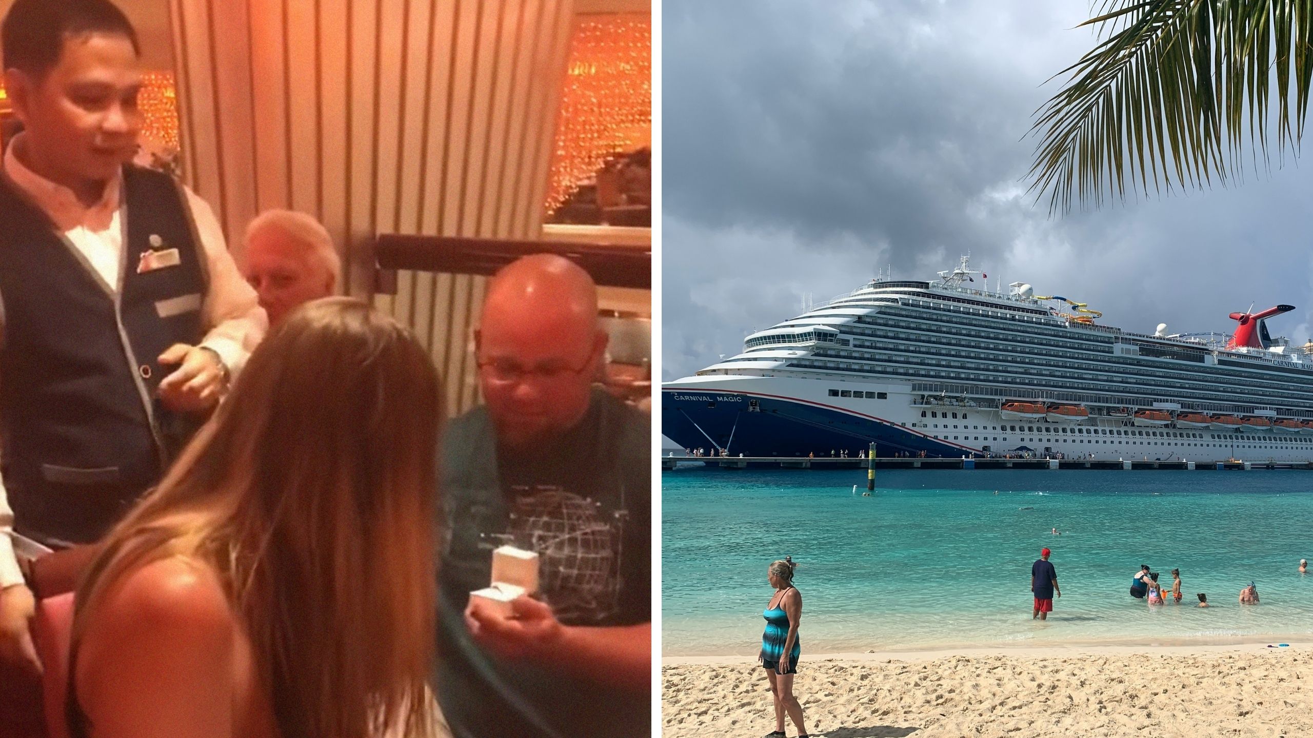 couple share their proposal experience (l) carnival cruise (r)