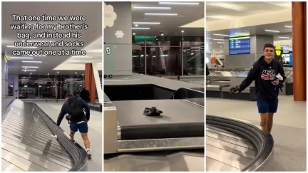 Man sees his underwear and socks coming out on the luggage belt at Pittsburgh Airport.