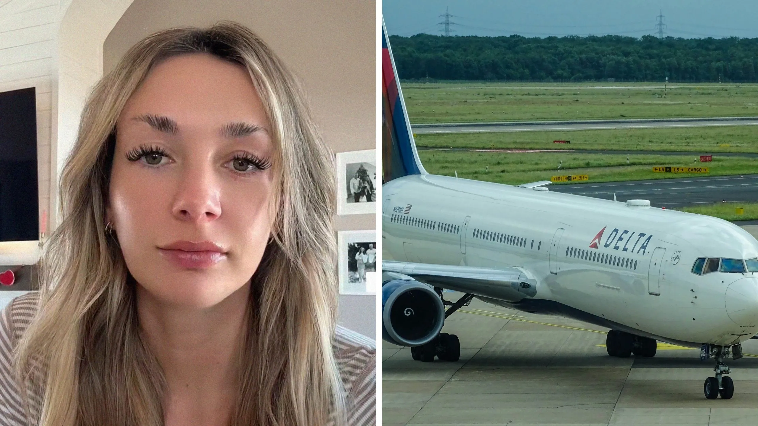 woman shares delta issue (l) Delta airline (r)