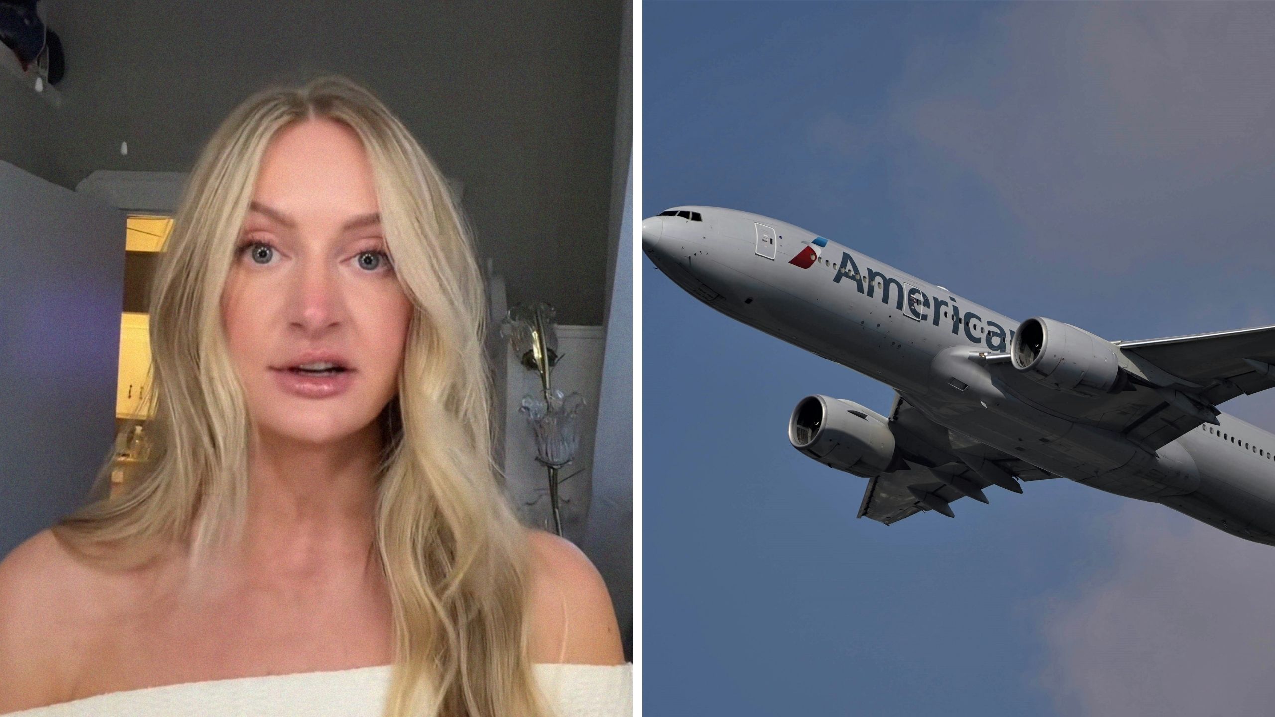 woman shares airline issue (l) american airlines aircraft (r)