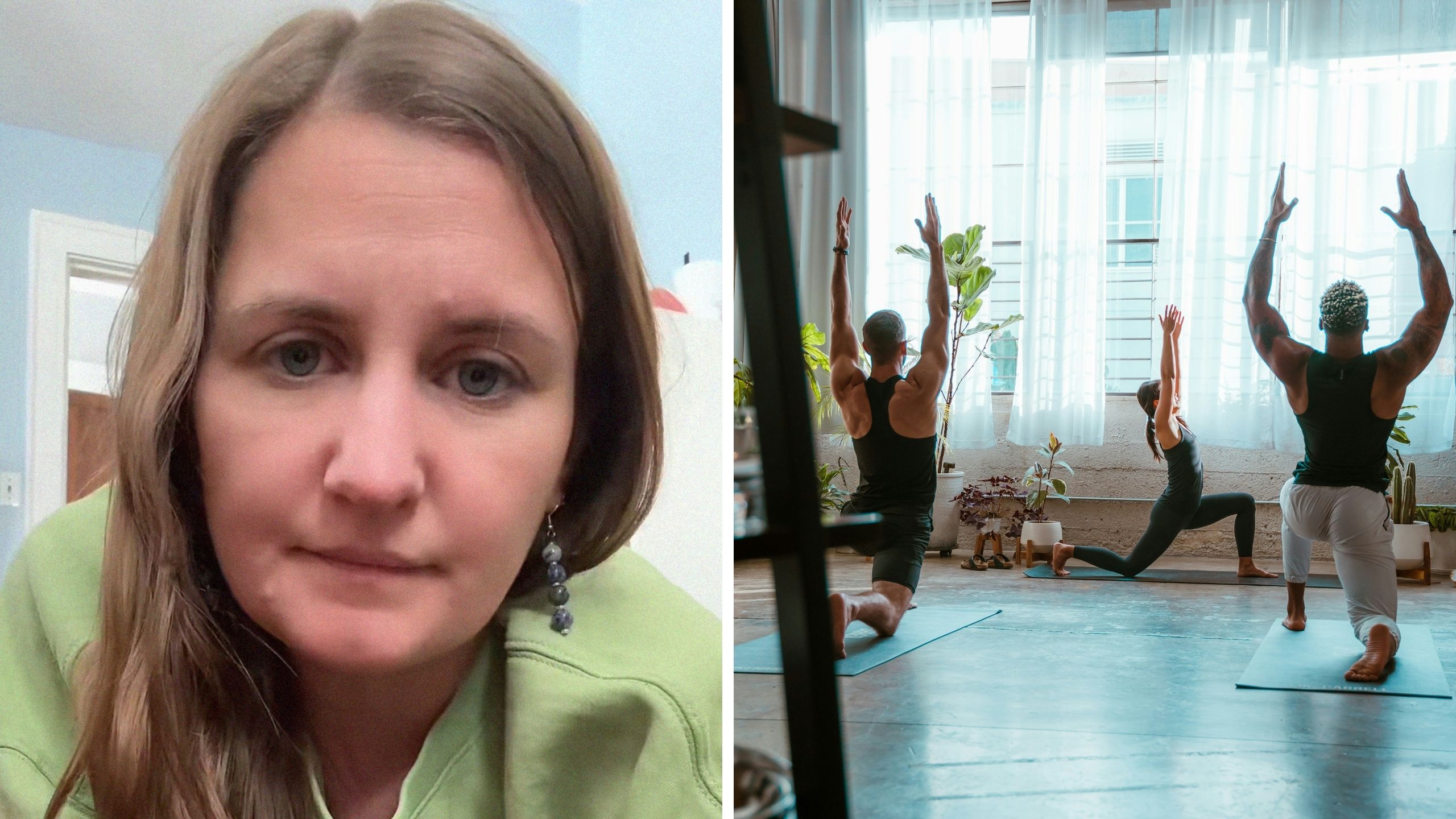 woman shares date experience (l) Yoga Studio (r)