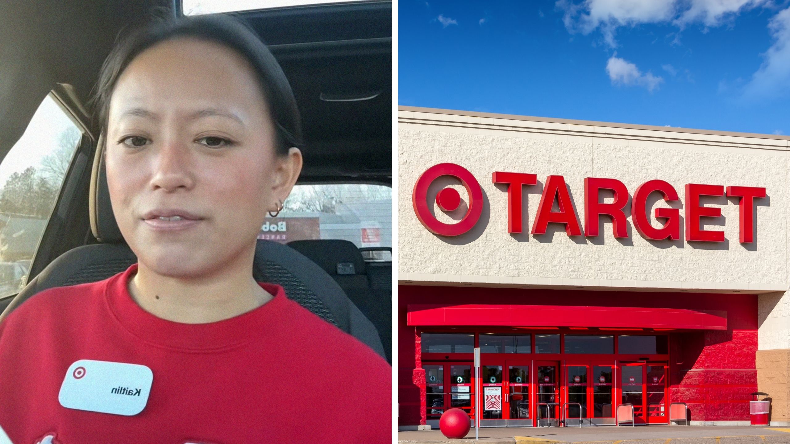 woman shares job issue(l) Target storefront (r)