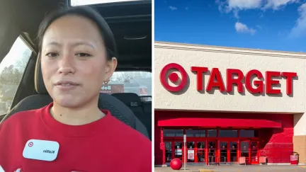woman shares job issue(l) Target storefront (r)