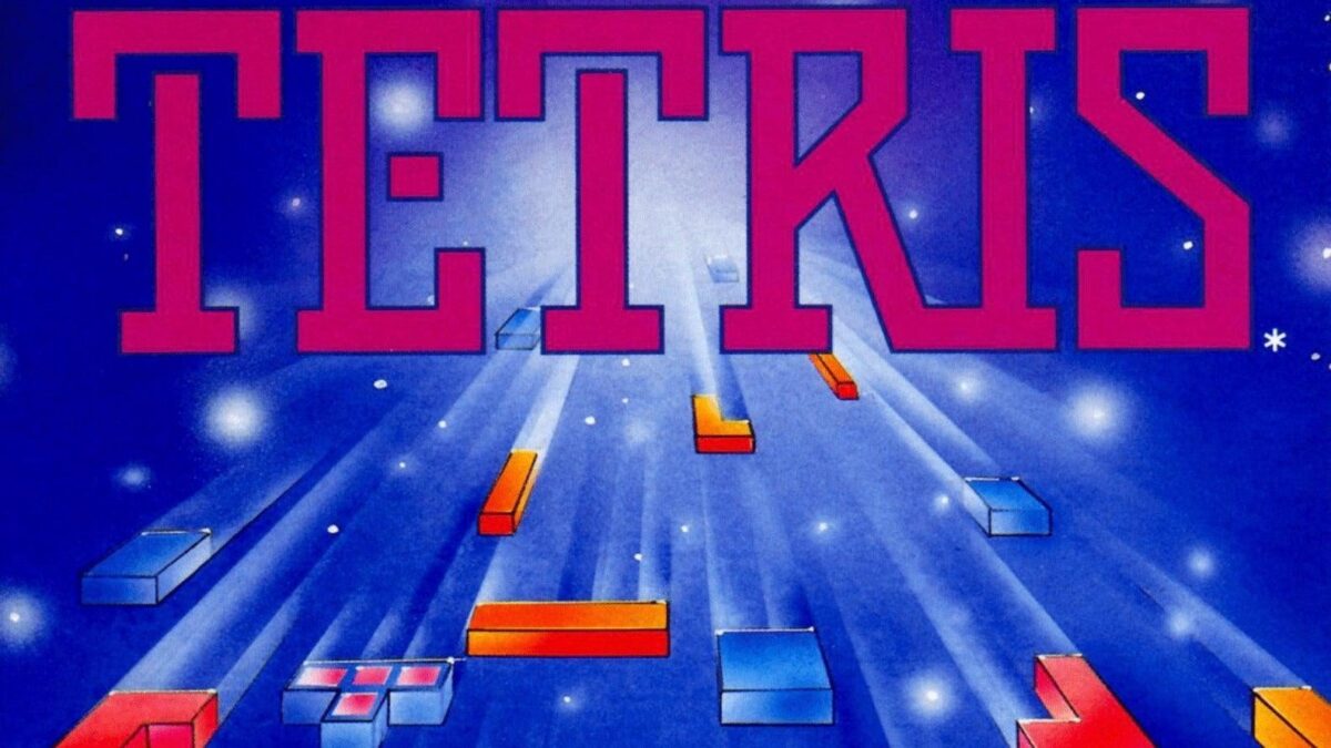 Blocks fall in cover art for "Tetris" 