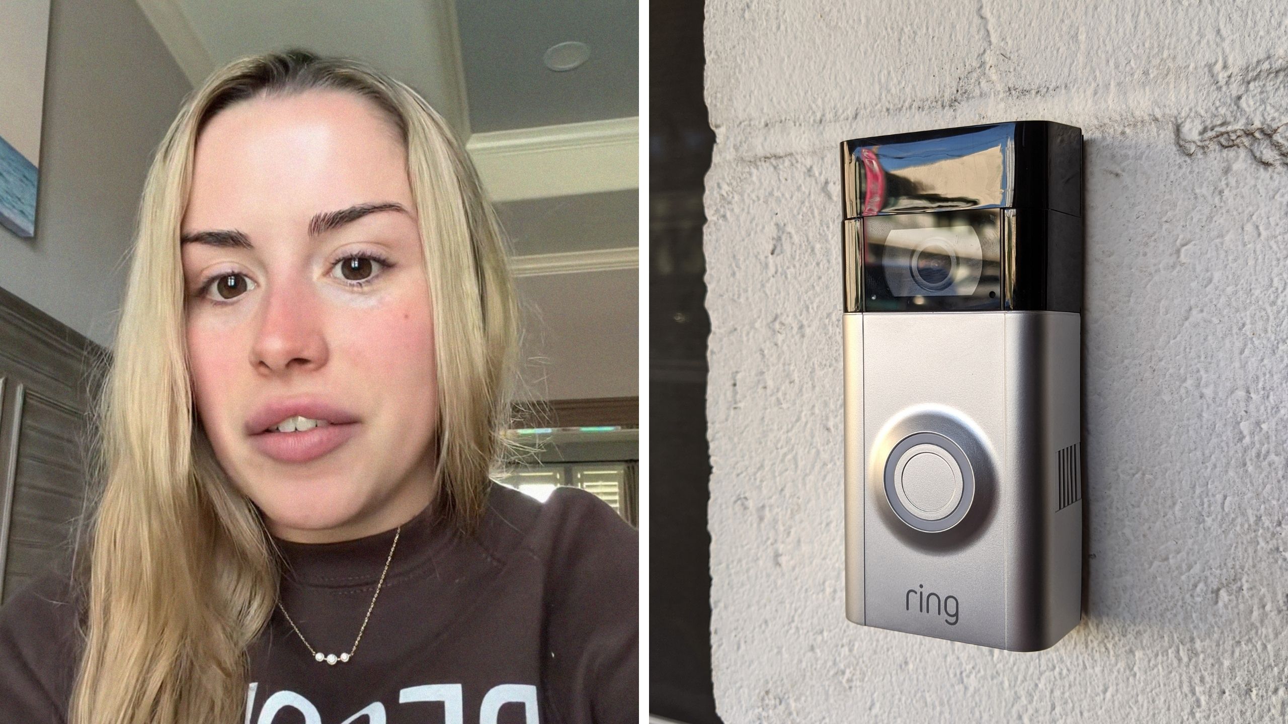 woman shares missing items issue (l) Ring camera (r)