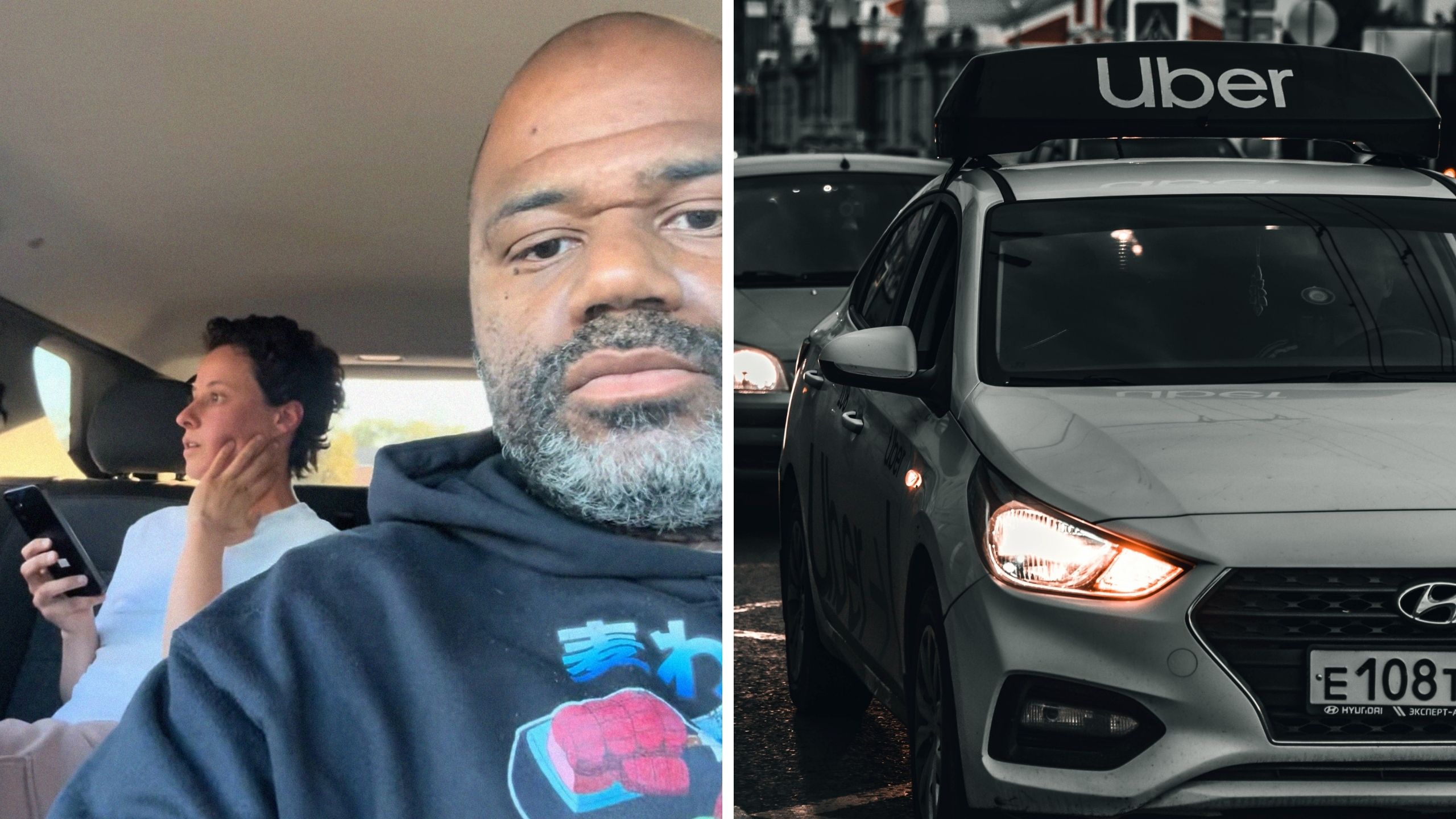 man shares a day in the job (l) Uber vehicle (r)