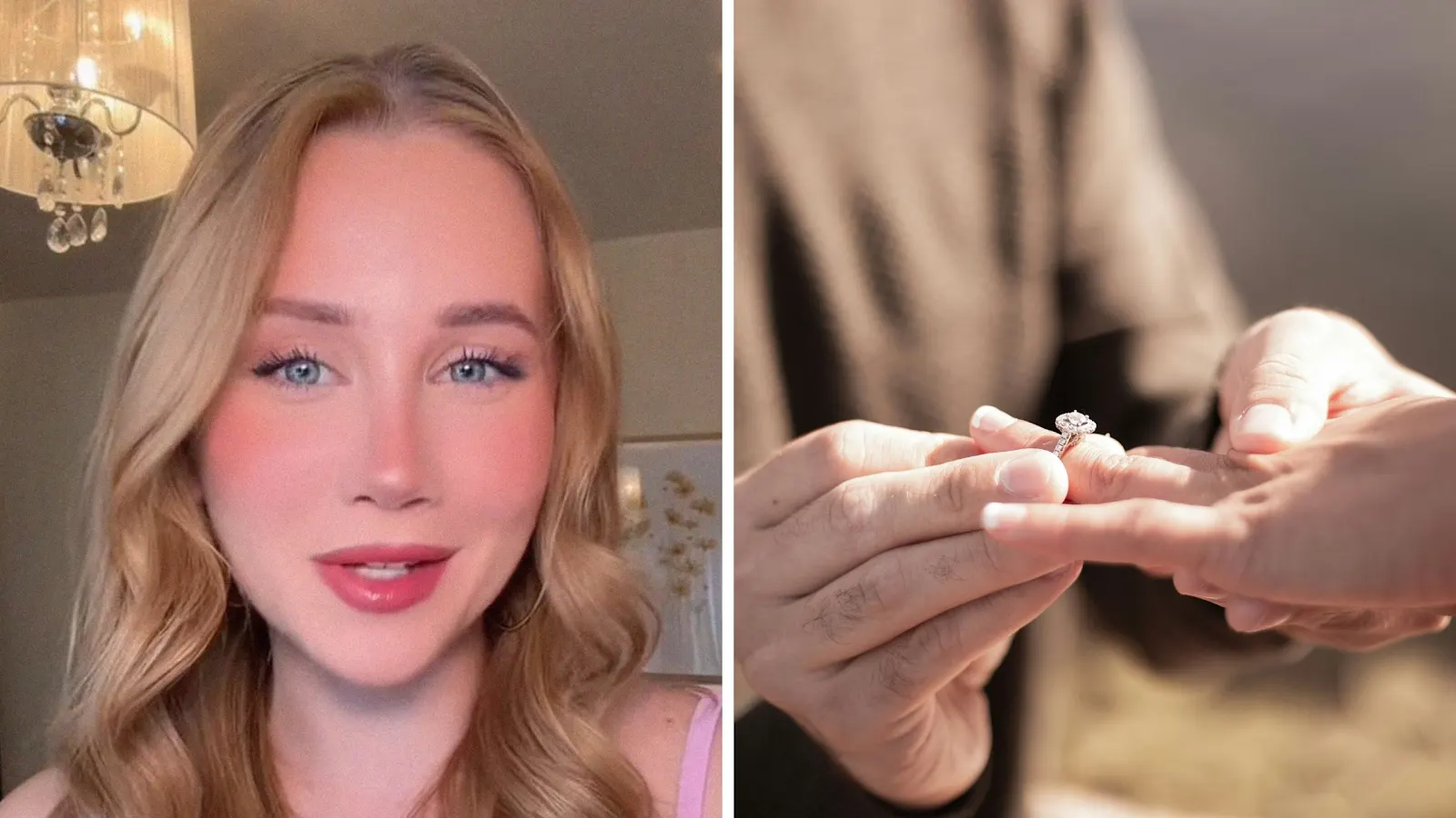 woman shares proposal story (l) woman gets proposed to (r)