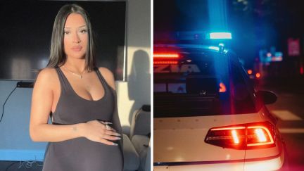 woman shares curb walking issue (l) Police car (r)