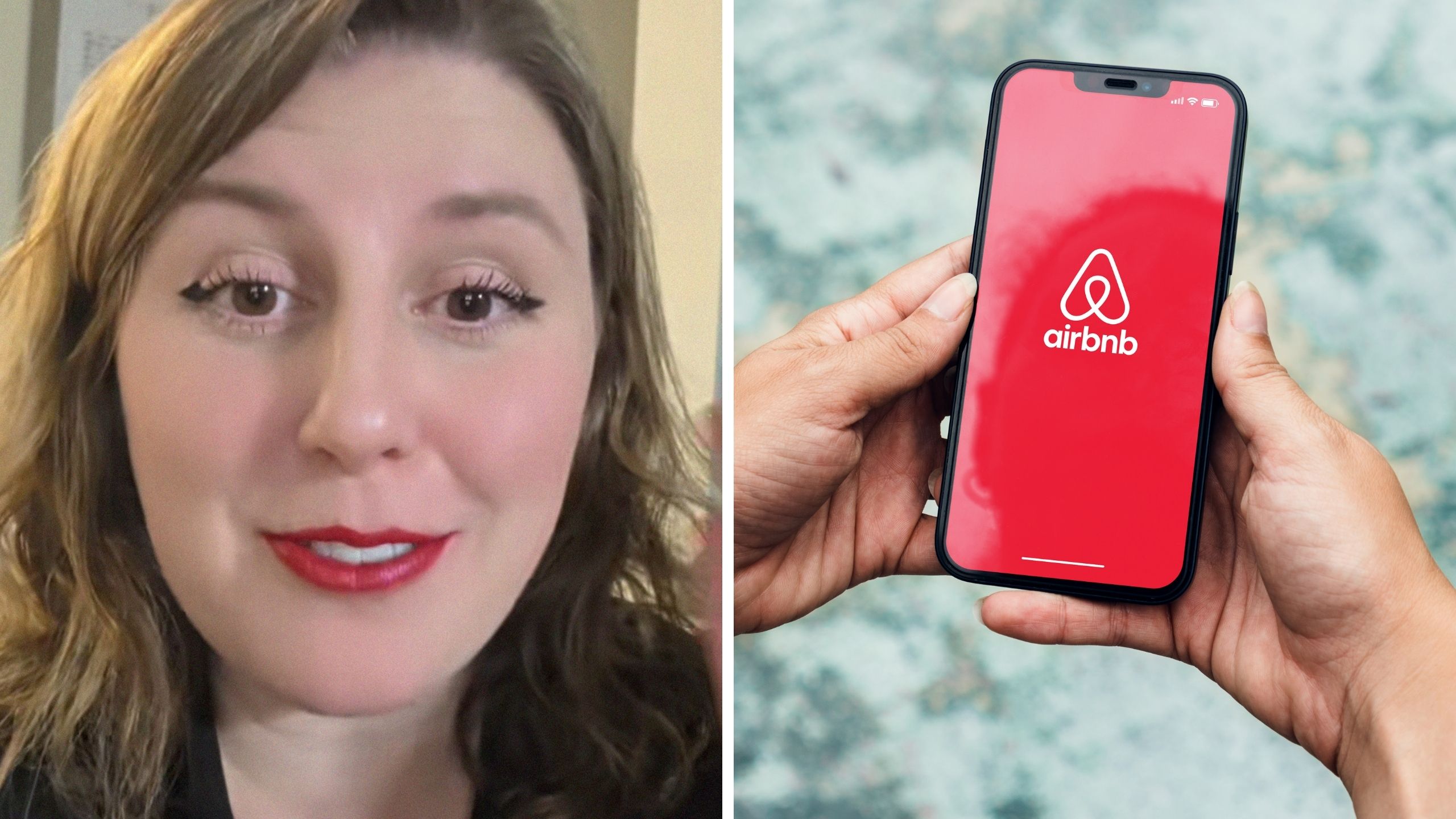 woman shares airbnb issue (l) Air bnb app (r)