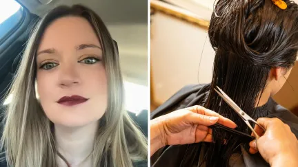 woman shares bad haircut experience (l) woman getting haircut (r)