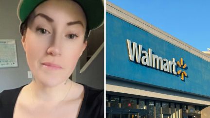woman shares walmart experience (l) walmart storefront (r)
