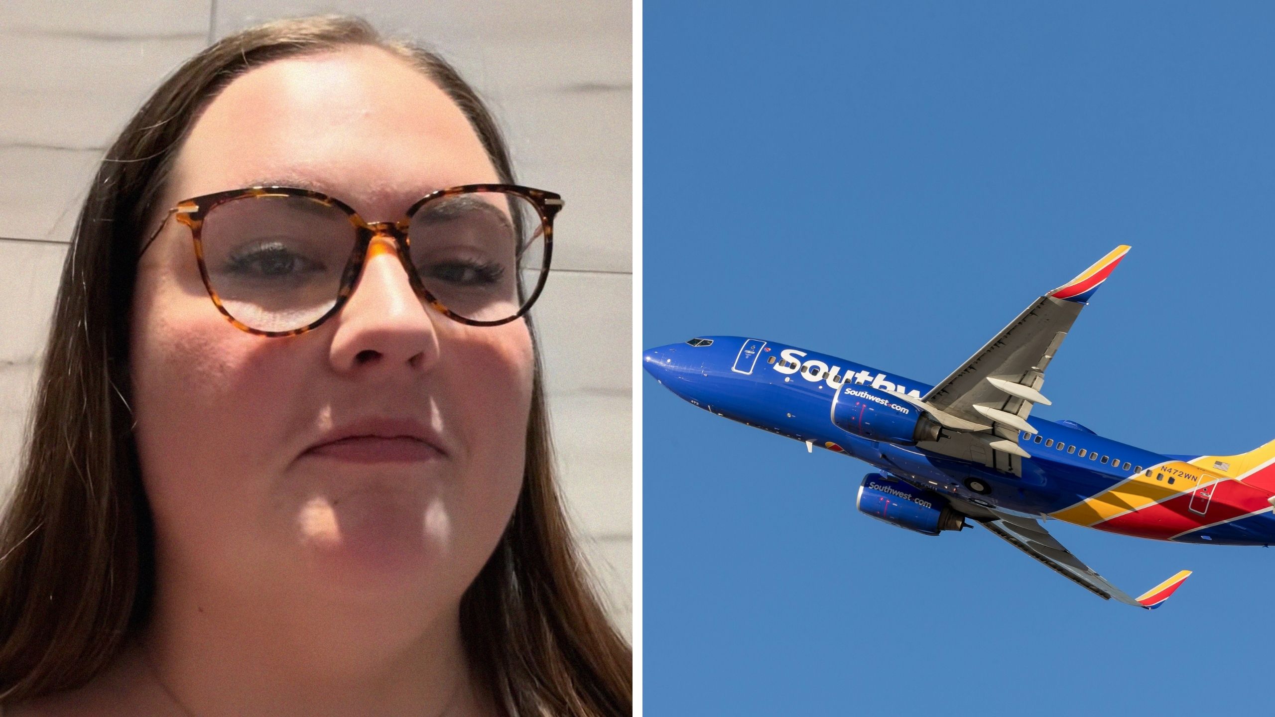 woman shares southwest airlines experience (l) Southwest airlines aircraft (r)