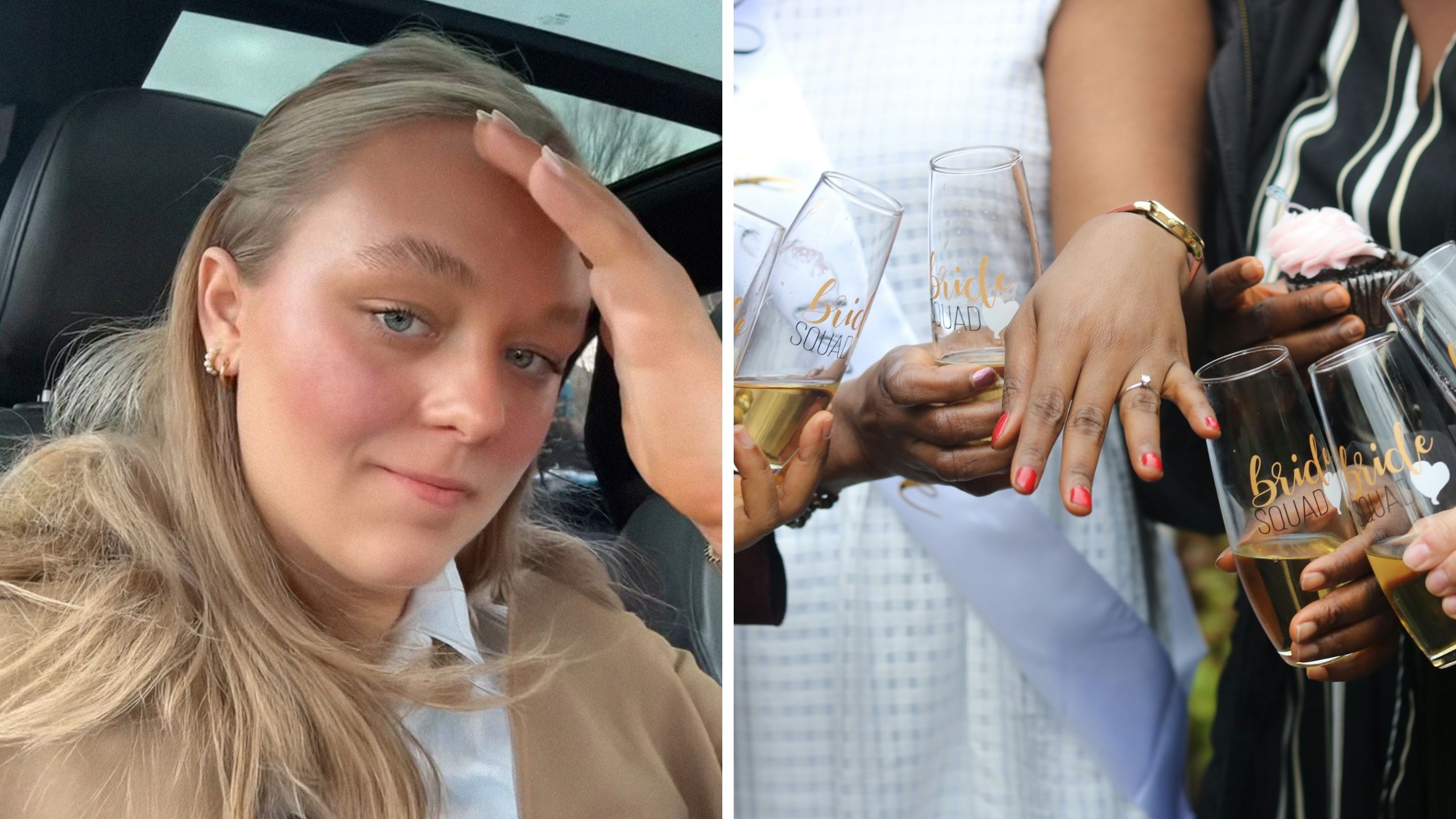 woman shares pregnancy struggles (l) Bridal shower cheers (r)