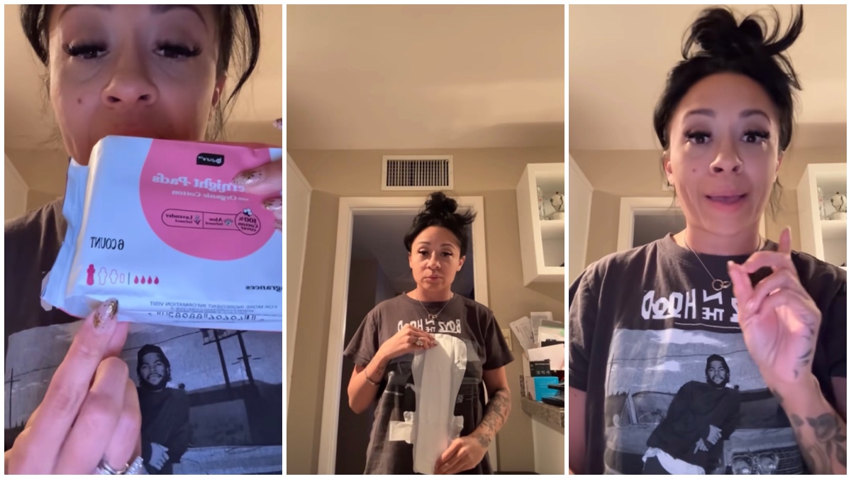 Woman with hysterectomy forgets pad sizes exist and buys extra large pads for her sister.
