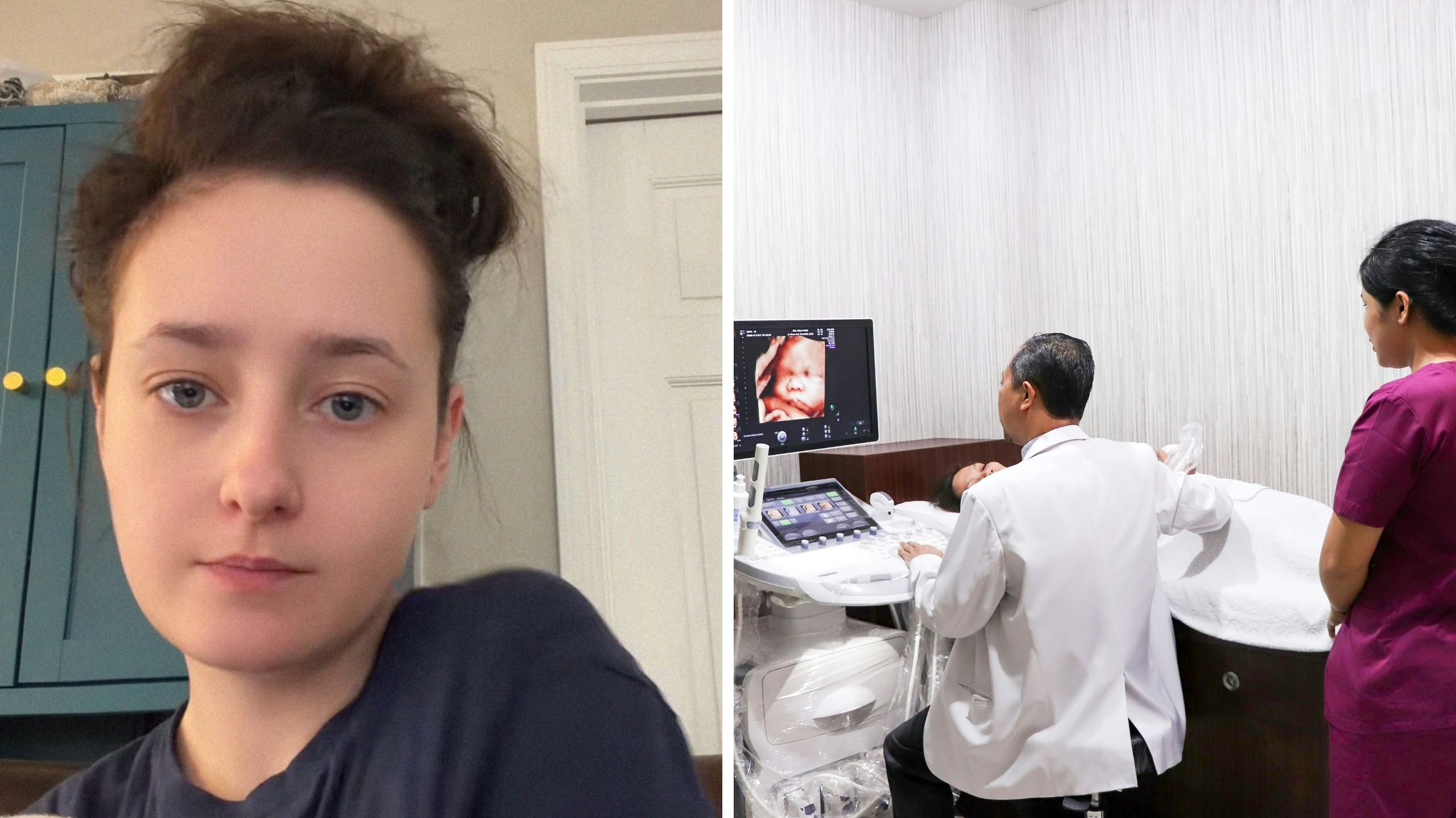 woman shares obgyn experience (l) pregnant woman the the Doctors office (r)