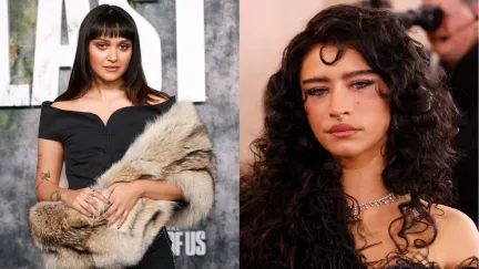 two women on a red carpet