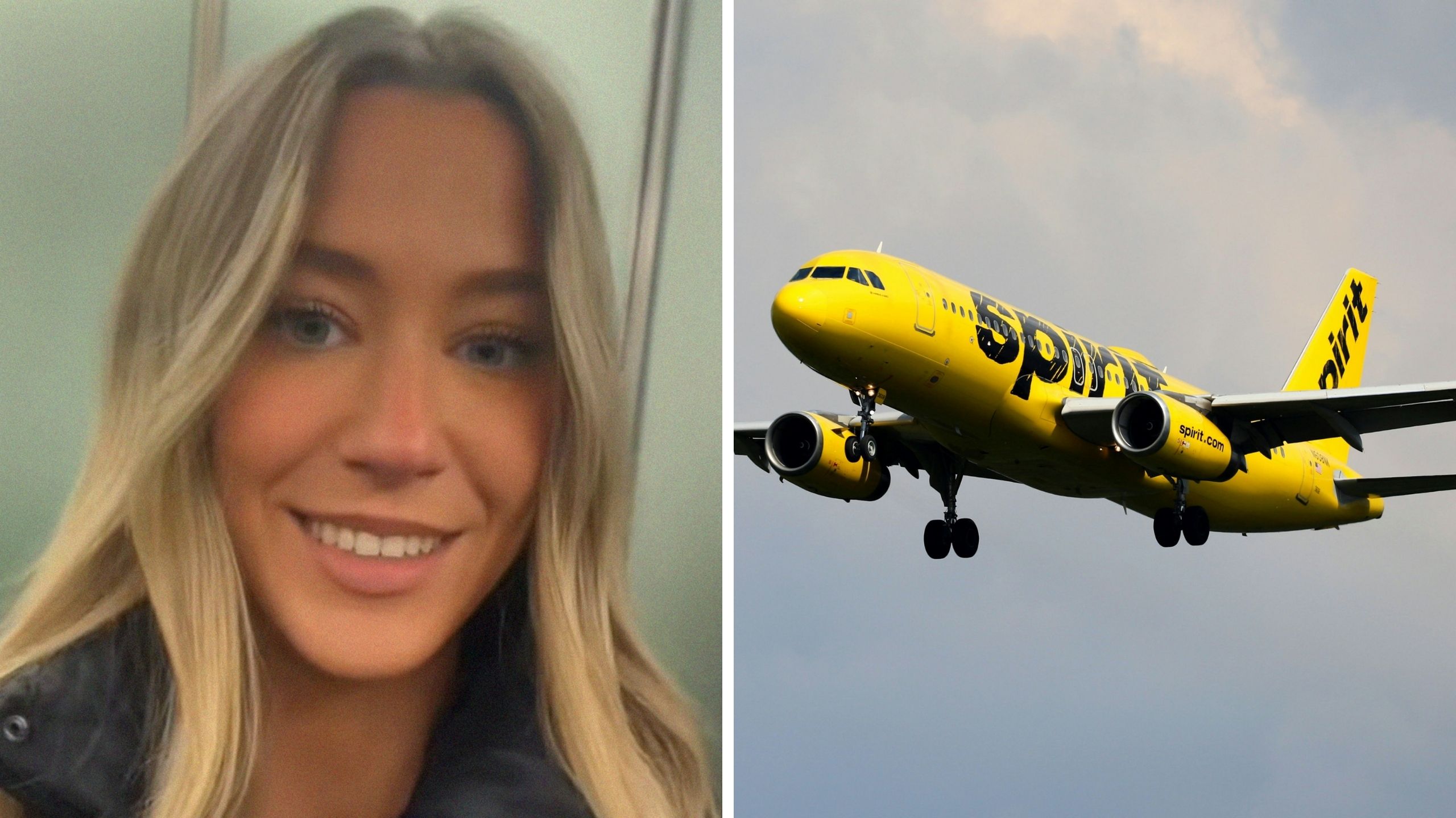 woman shares flight encounter (l) Spirit airlines (r)