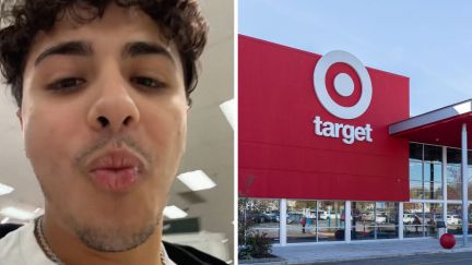 man shares target encounter (l) Target storefront (r)