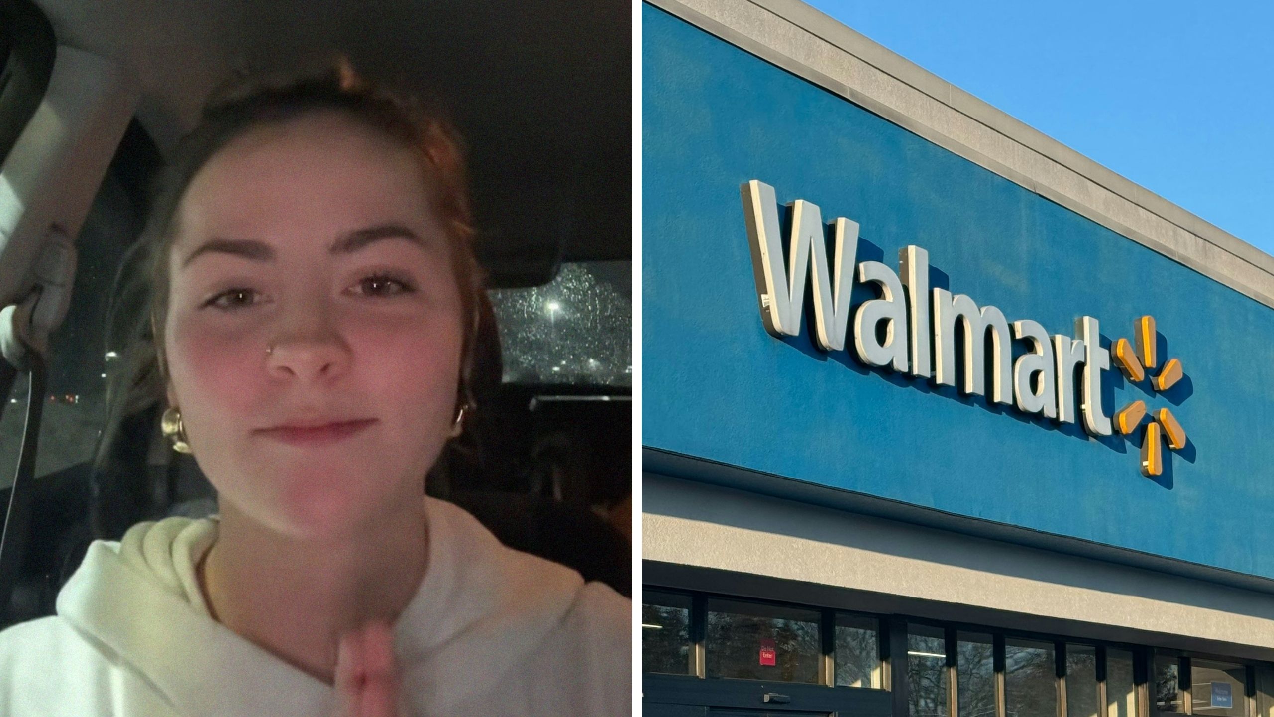 woman shares walmart purchase issue (l) Walmart storefront (r)