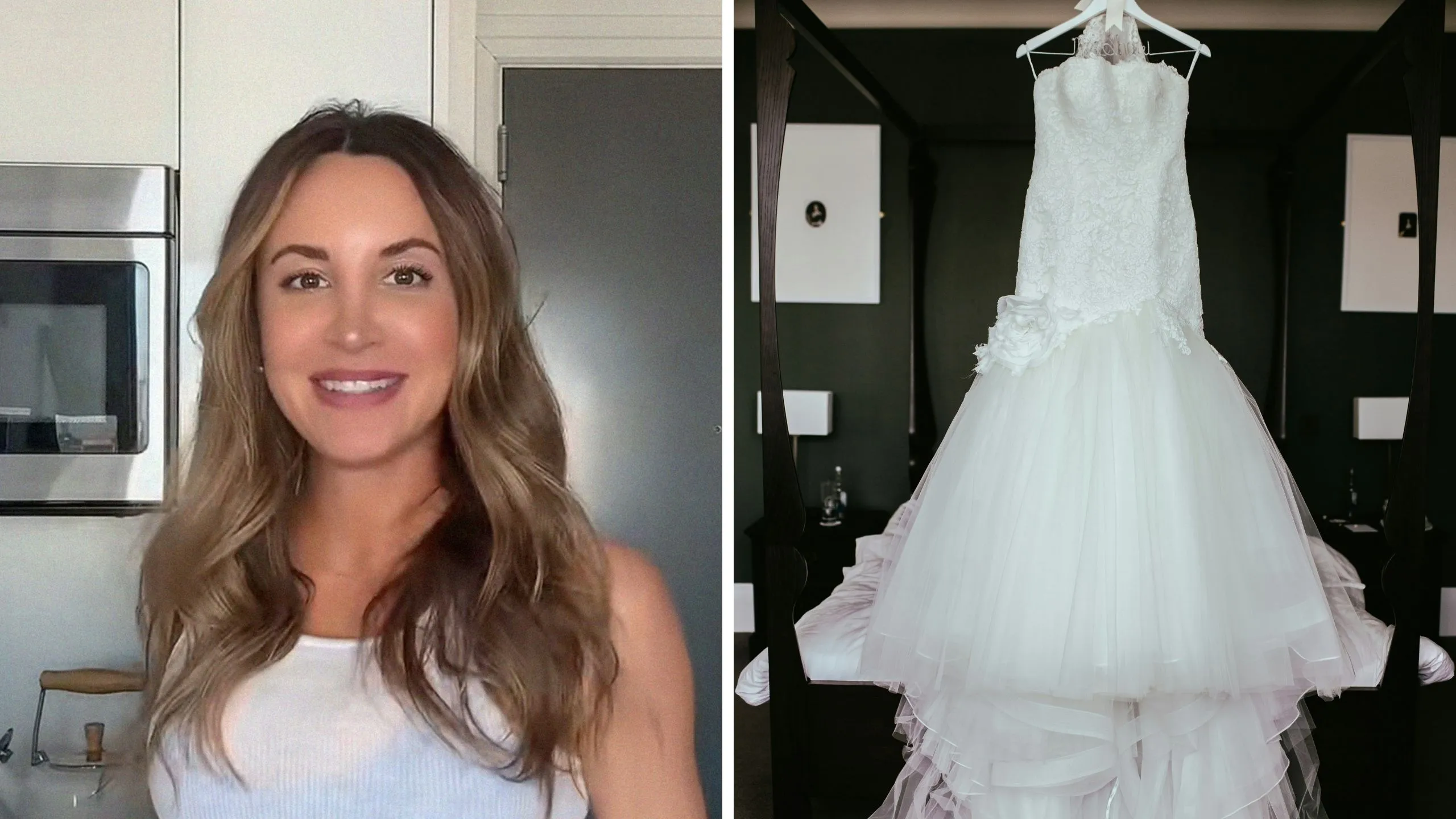 woman shares sale purchase (l) wedding gown (r)