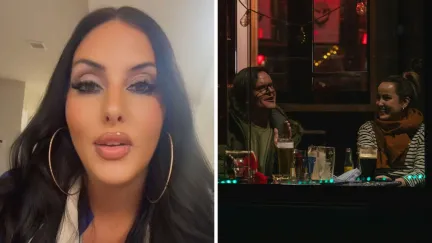 woman shares 3 dates experience (l) man and woman having a drink on a date (r)