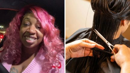 woman shares haircut issue (l) woman getting a haircut (r)