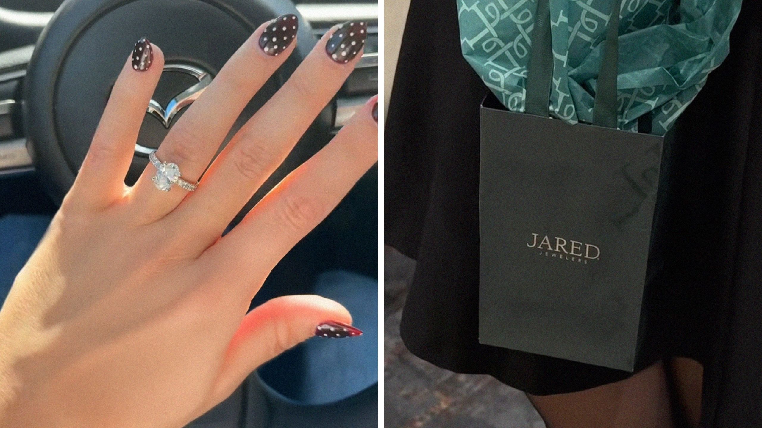 woman shares ring issue (l) Jared's Jewelry bag (r)