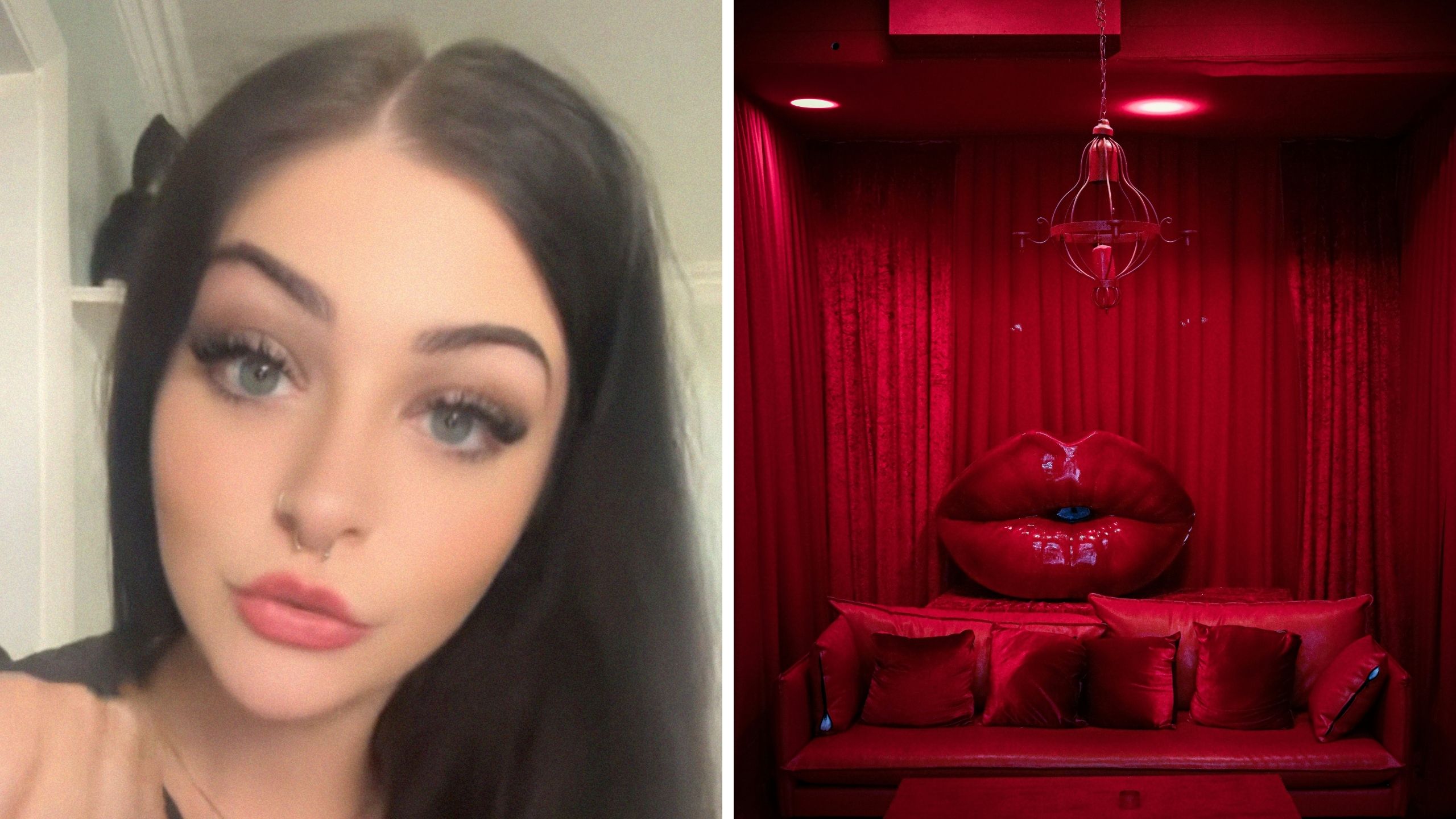 woman shares customer experience (l) VIP room (r)