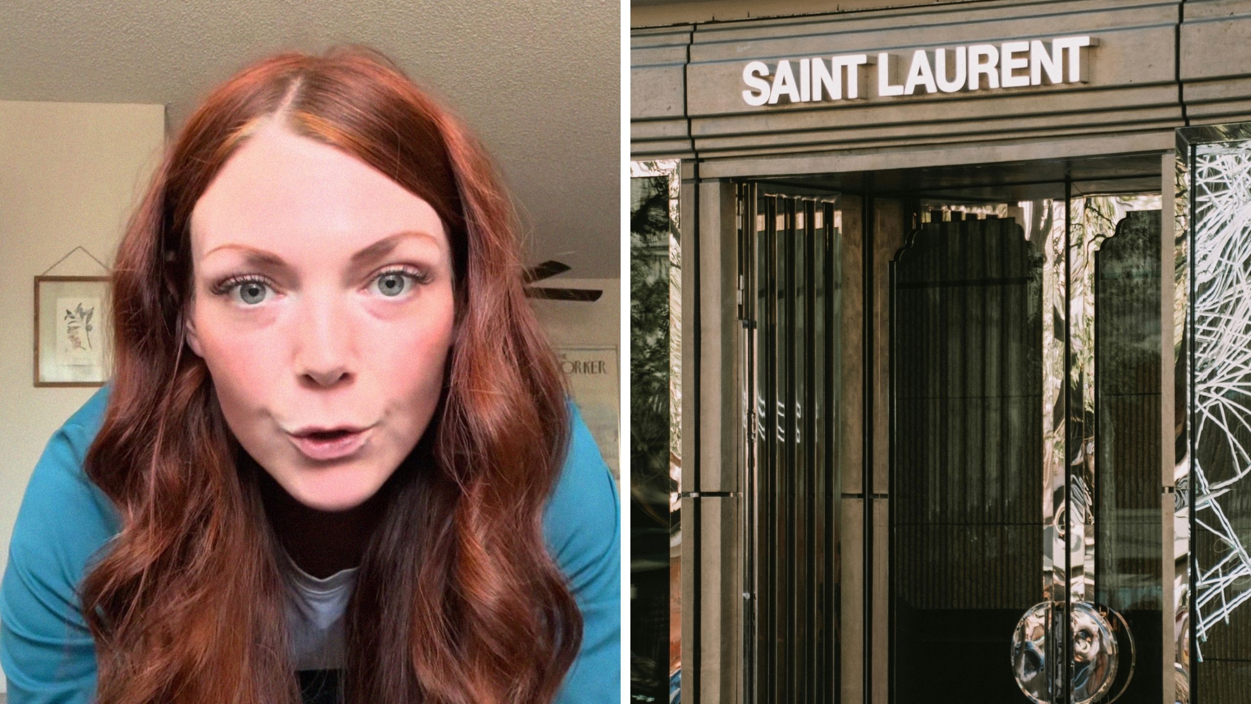 woman shares mall experience (l) YSL storefront (r)