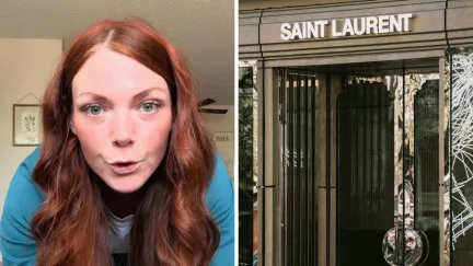 woman shares mall experience (l) YSL storefront (r)