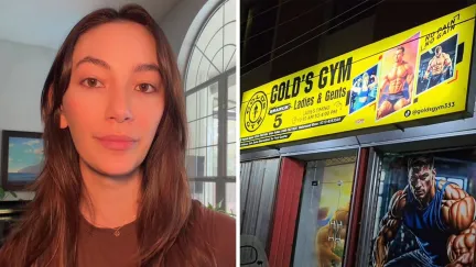woman shares gym stalker experience (l) Gold's Gym entrance (r)