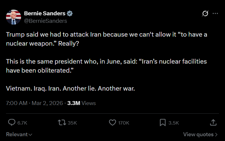 Bernie Sanders questions Trump about Iran's nuclear capabilities