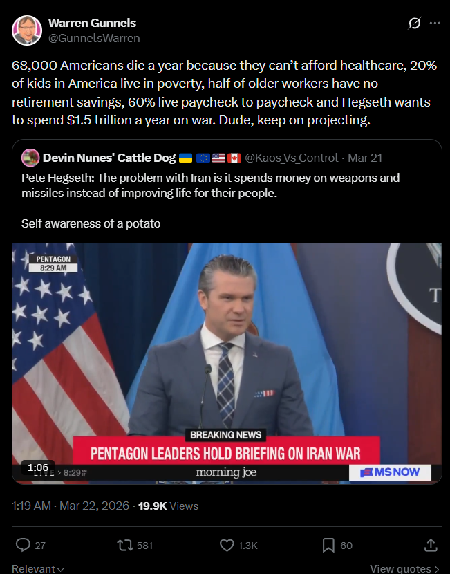 Bernie Sanders staffer comments on Pete Hegseth's War on Iran