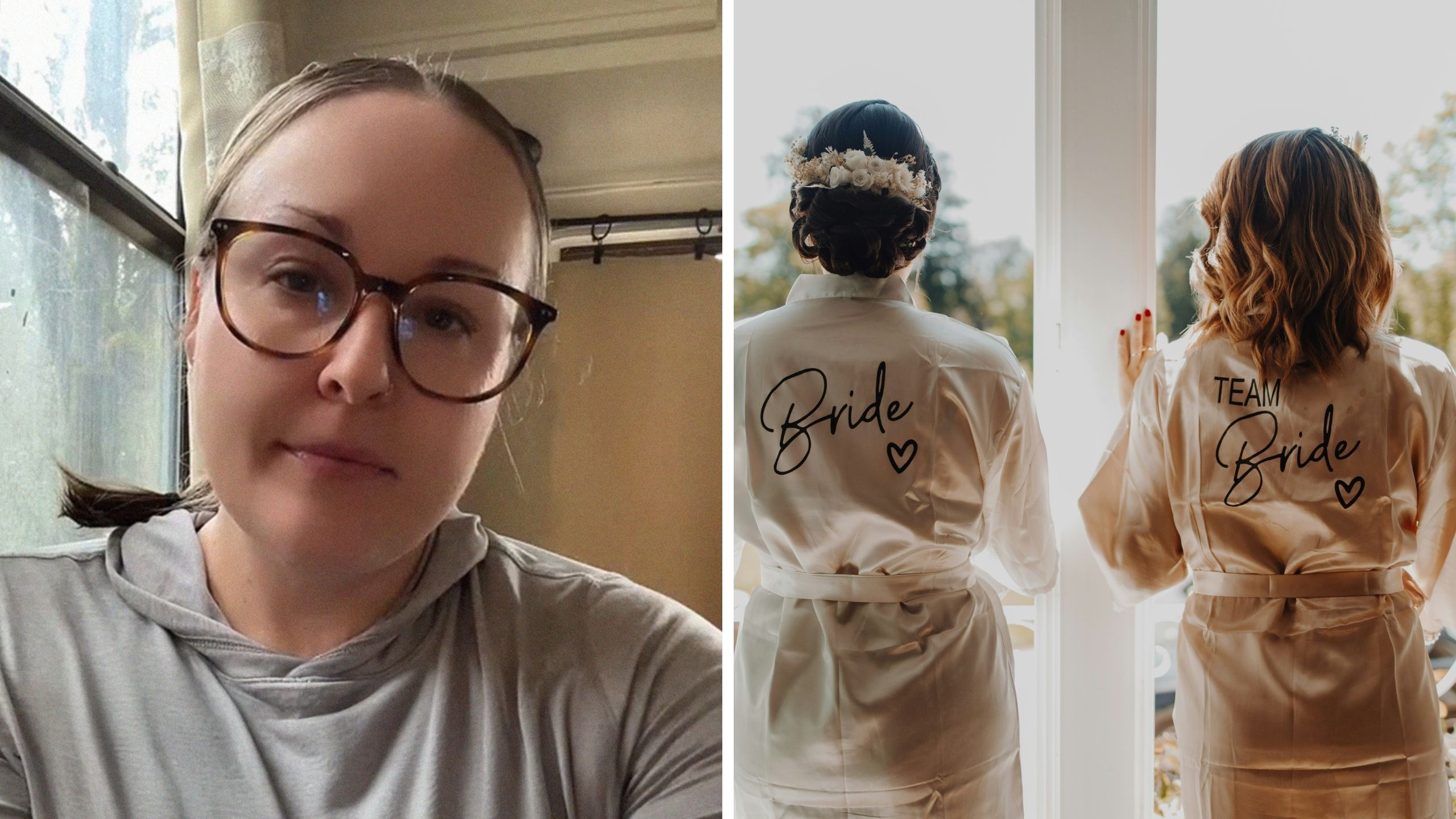 woman shares maid of honor story (l) bride and her maid of honor (r)