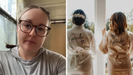 woman shares maid of honor story (l) bride and her maid of honor (r)