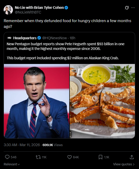 Bryan Tyler Cohen bashes Hegseth's DoD food spending